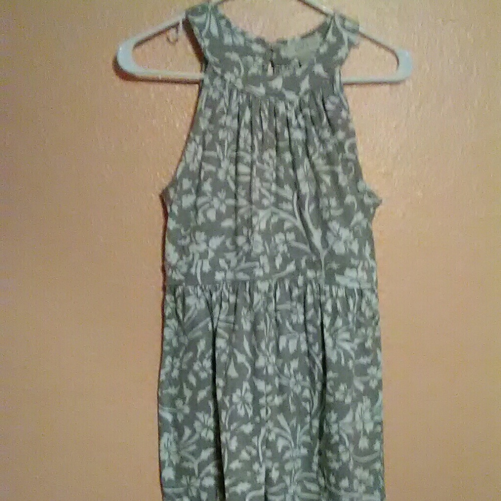LOFT petite gray and white floral sleeveless dress